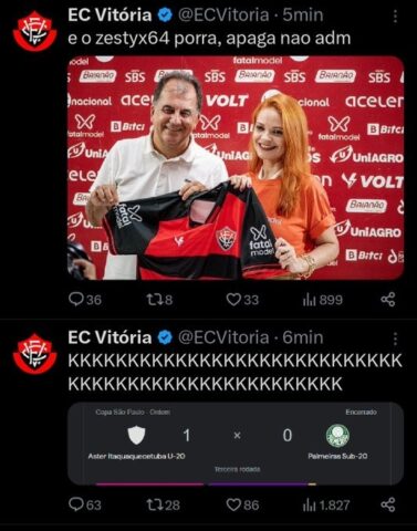 HACKEARAM-ME: Perfil do Vitória no Twitter atacado e autor publica provocações 1 - HACKEARAM-ME: Perfil do Vitória no Twitter atacado e autor publica provocações