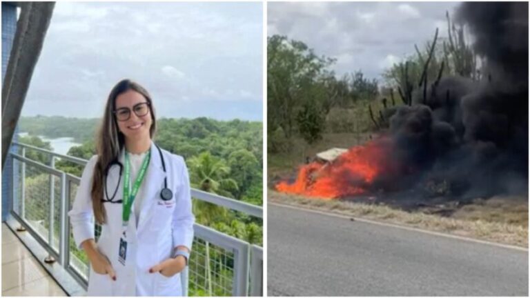 TRAGÉDIA: Carro pega fogo após colisão e médica morre carbonizada na BA-120