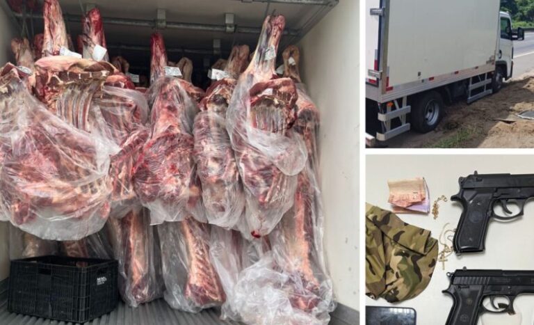 PM frustra sequestro, liberta reféns e recupera veículo roubado com cerca de 5 toneladas de carne na BR 324