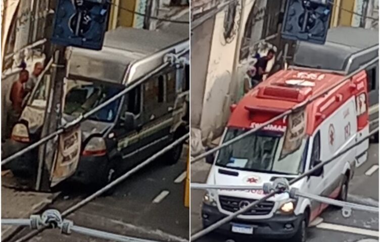 SALVADOR: Van bate em poste e três pessoas ficam feridas na Rua Carlos Gomes