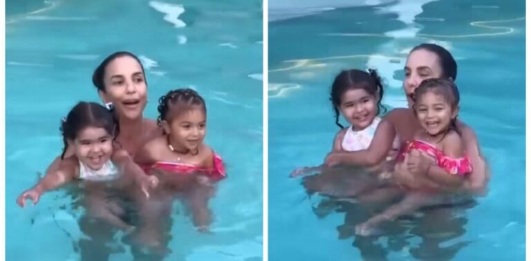 MOMENTO FOFURA: Ivete Sangalo curte piscina com as filhas de Léo Santana e Simone Mendes