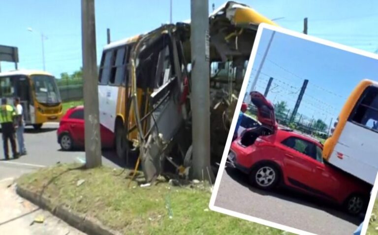 ACIDENTE: Carro vai parar embaixo de micro-ônibus após batida em São Cristóvão