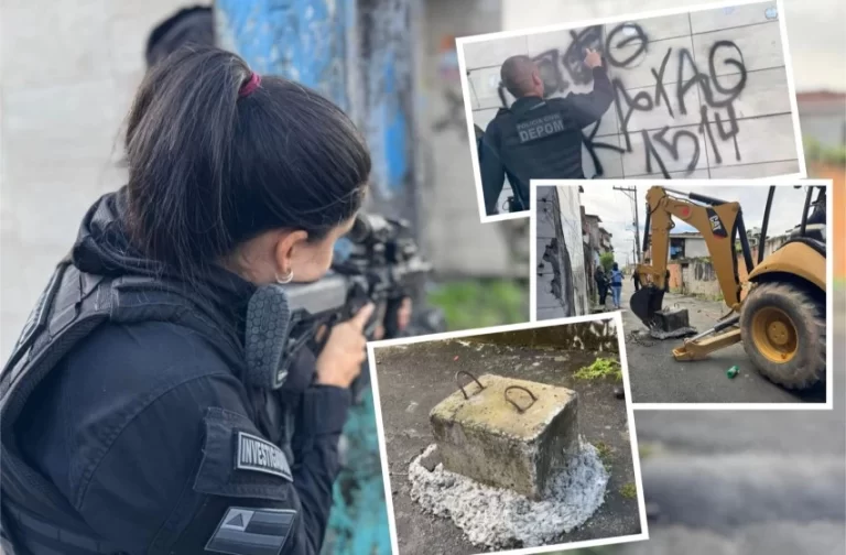 AÇÃO EM VALÉRIA: Barricadas e pichações de facção são removidas