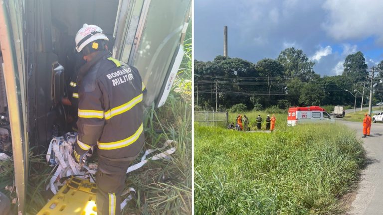 Motorista de caminhão fica preso em ferragens após acidente em Simões Filho