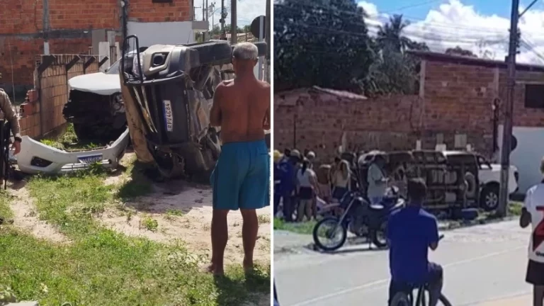 Viatura da PM capota durante perseguição em Alagoinhas