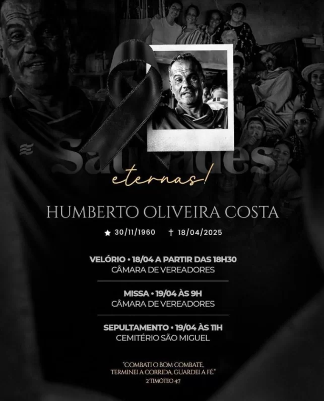 - Morre Humberto Oliveira Costa, irmão da vice-prefeita de Simões Filho