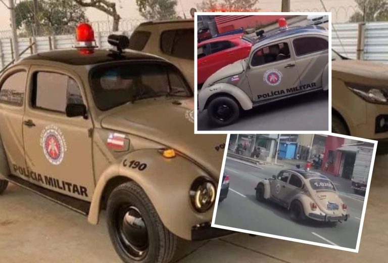 BARRIL DOBRADO! Fusca histórico da PM faz “patrulhamento” na Bonocô e diverte web
