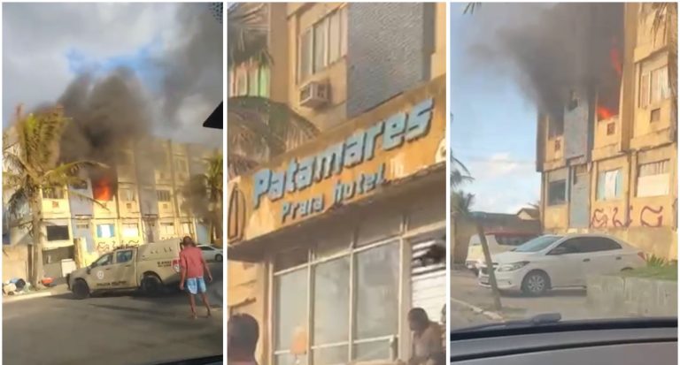 Hotel abandonado pega fogo na região da Orla de Salvador