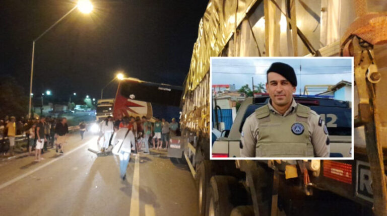 Soldado da PM morre após acidente entre carreta e ônibus no sudoeste baiano