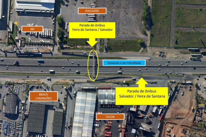 Passarela na BR-324 será interditada a partir desta quinta-feira para ampliação; ônibus farão translado gratuito