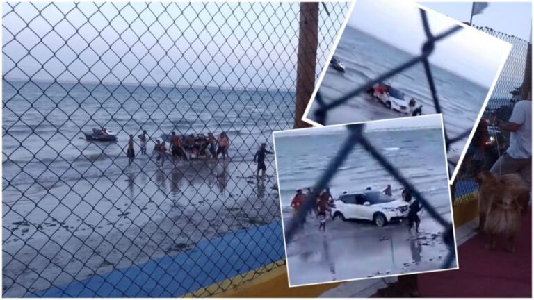 Carro que iria rebocar jet ski atola em praia na Ilha de Itaparica e quase dá PT