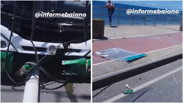 Motorista de ônibus perde o controle e bate em poste de luz na Pituba