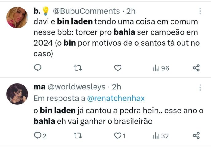 - DÁ UMA ESPIADINHA! MC Bin Laden diz no BBB que Bahia ganhará Brasileirão em 2024