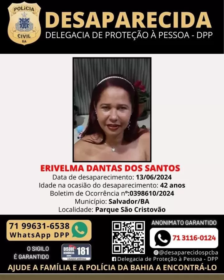 - CADÊ ERISVELMA? Mulher de 42 anos desaparece no Parque São Cristovão