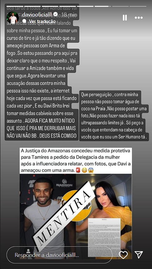 - FAKE NEWS: Davi Brito se pronuncia após acusação de ameaças contra sua antiga affair Tamires de Assis