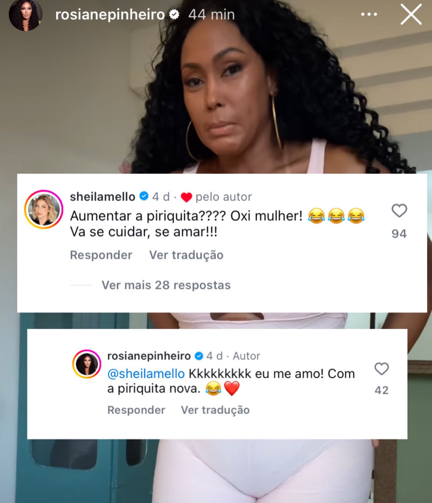 “PIRIQU*TA NOVA”: Rosiane Pinheiro rebate comentário de Sheila Mello sobre cirurgia íntima 1 - “PIRIQU*TA NOVA”: Rosiane Pinheiro rebate comentário de Sheila Mello sobre cirurgia íntima