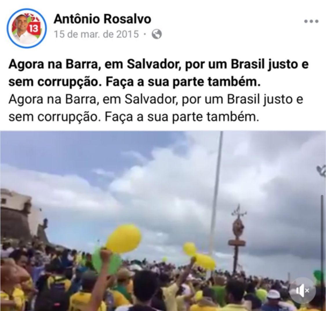 - ROSALVO BOLSOMINION: Candidato do PT em Lauro de Freitas defendeu “fora Dilma”