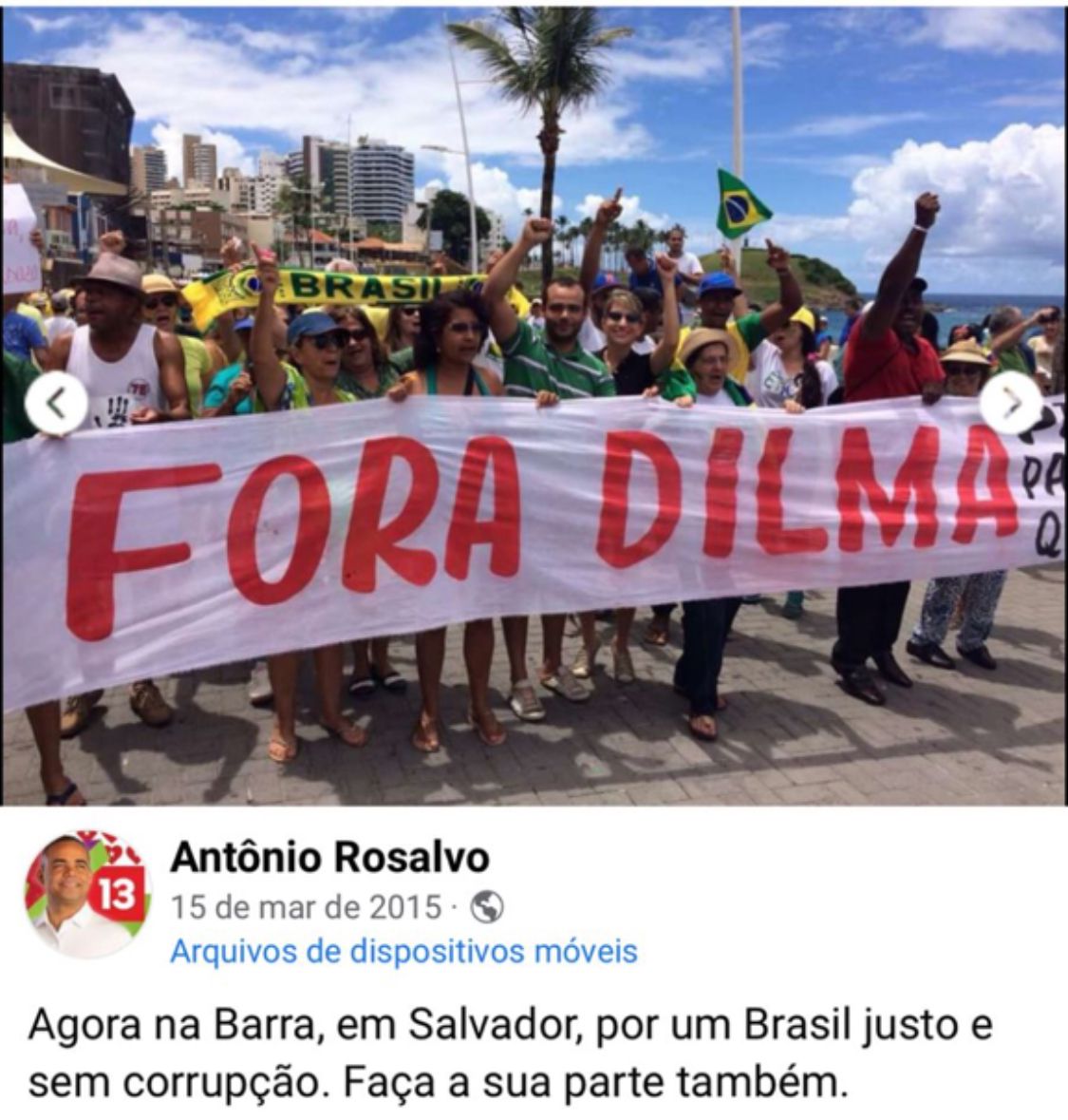 - ROSALVO BOLSOMINION: Candidato do PT em Lauro de Freitas defendeu “fora Dilma”