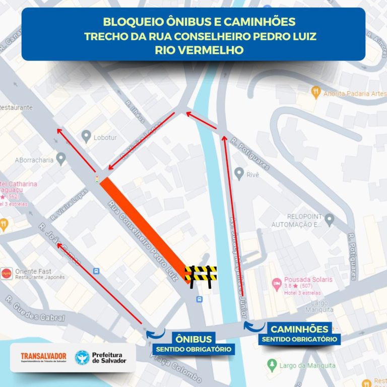 Trecho da Conselheiro Pedro Luiz interditado para ônibus e caminhões entre sábado (31) e segunda (2)