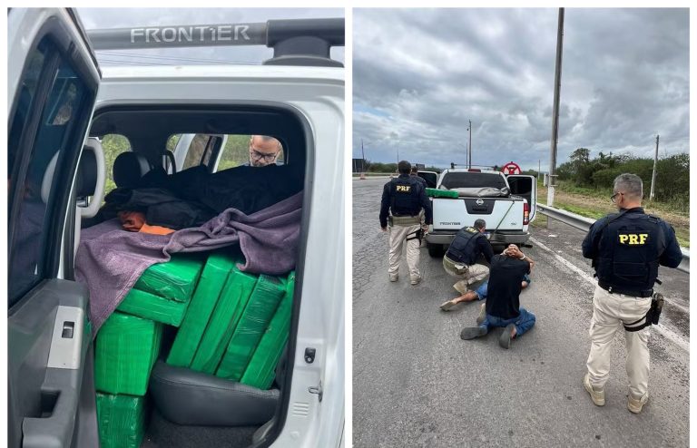 ESCONDERAM NO BANCO DE TRÁS: Dois homens são pegos transportando meia tonelada de maconha em município baiano