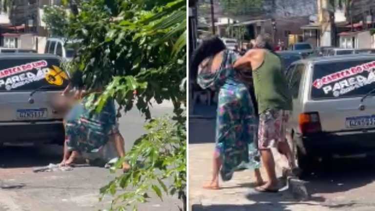 BARRACO, FACÃO E CONFUSÃO! Mulher e idoso protagonizam briga em rua na Caixa D’Água