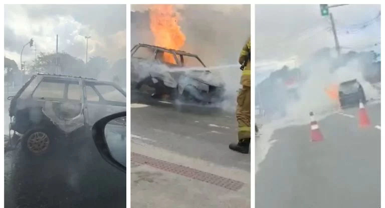 MUITA FUMAÇA: Carro pega fogo na Avenida 29 de Março