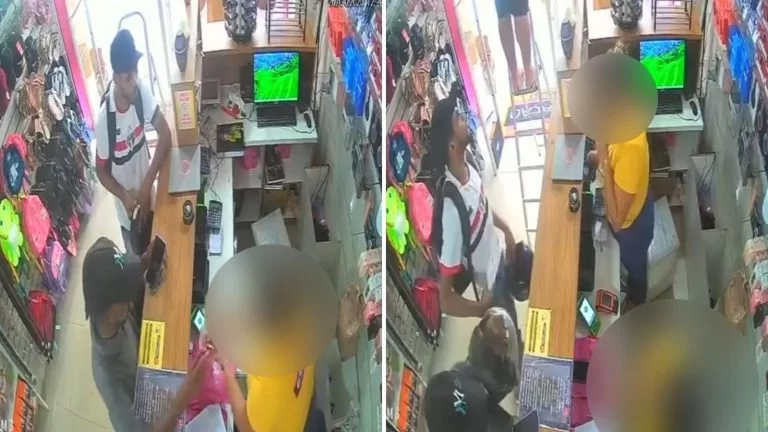 ARRASTÃO NO CENTRO DE ITABUNA: Dupla criminosa leva dinheiro e pertences de clientes em loja