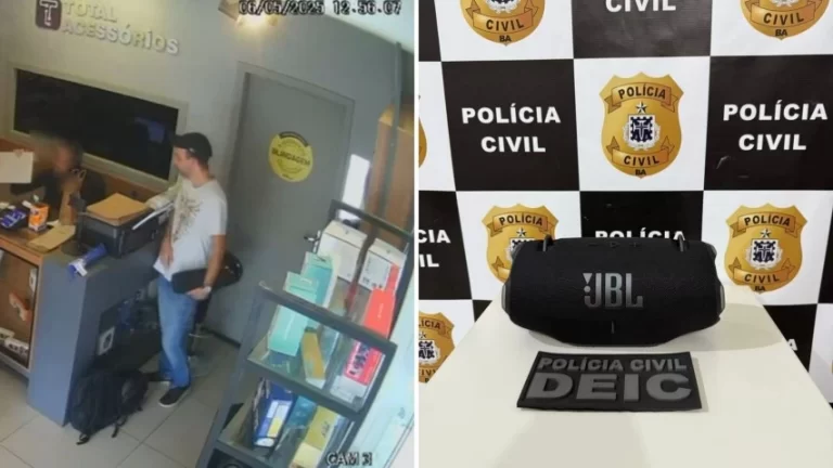 DEU RUIM! Ladrão é flagrado furtando caixa de som em loja em Vitória da Conquista