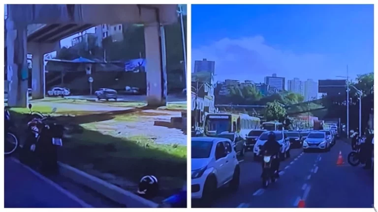 TUDO ENGARRAFADO: Acidente com motociclista causa congestionamento na Avenida Bonocô