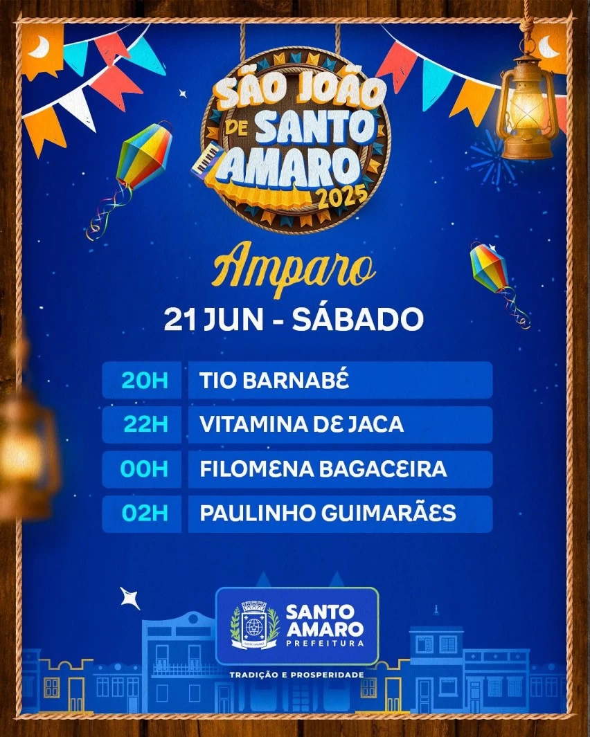 São João de Santo Amaro 2025 começa neste sábado (21) com programação recheada de forró 1 Santo Amaro - São João de Santo Amaro 2025 começa neste sábado (21) com programação recheada de forró