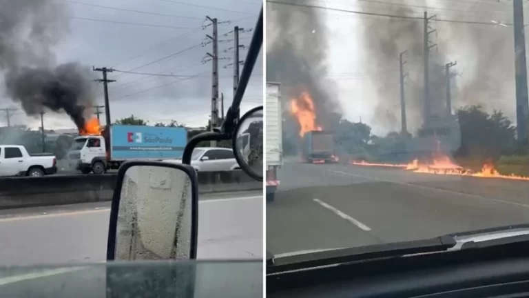 PERDA TOTAL! Caminhão é destruído após pegar fogo na BR-324 em Simões Filho