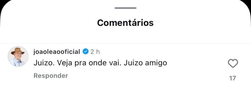 DEDO NERVOSO! João Leão alerta Zé Cocá em comentário no Instagram