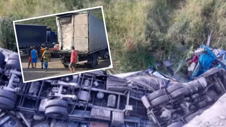 Carreta despenca de ponte e motorista fica ferido na BR-116 em Irajuba