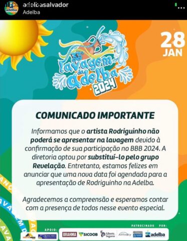 GAFE? Clube de Salvador anuncia cantor Rodriguinho no BBB antes da Globo 1 - GAFE? Clube de Salvador anuncia cantor Rodriguinho no BBB antes da Globo