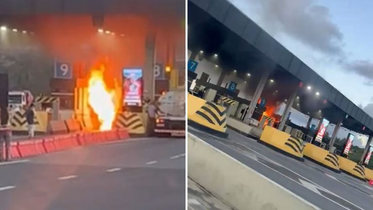 CONTROLADO: Carro pega fogo após pane elétrica em praça de pedágio da CIA-Aeroporto