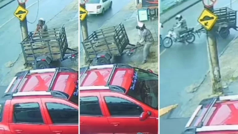 AÇÃO FILMADA: Homem usa moto para roubar carrocinha em Jardim Nova Esperança