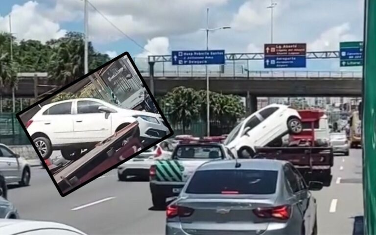 AVENIDA PARALELA: Carro cai de guincho e causa lentidão no trânsito