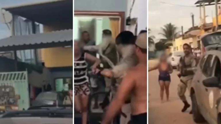 CONFUSÃO EM PORTO SEGURO! PM efetua disparos para o alto e leva porrada após invadir casa