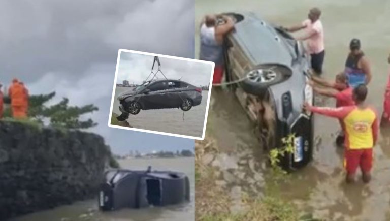 MOTORISTA ESQUECEU DE PUXAR O FREIO: Carro cai em mar da Praia do Cristo, em Ilhéus