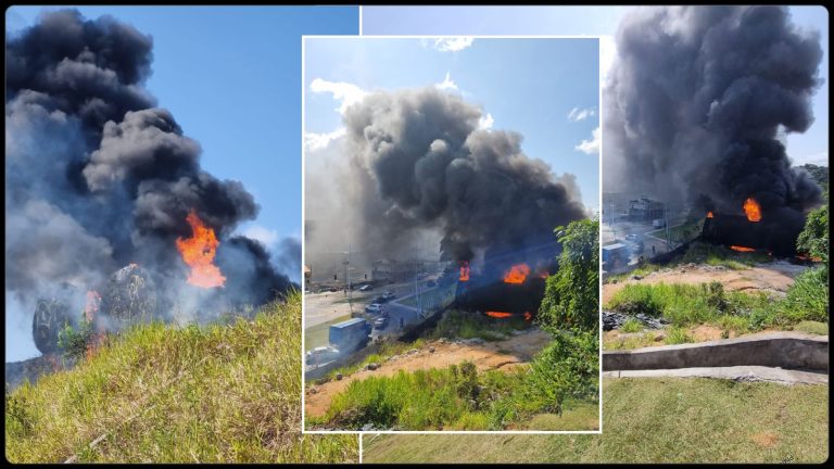 URGENTE: Incêndio atinge antiga usina de asfalto da Sucop em Pirajá