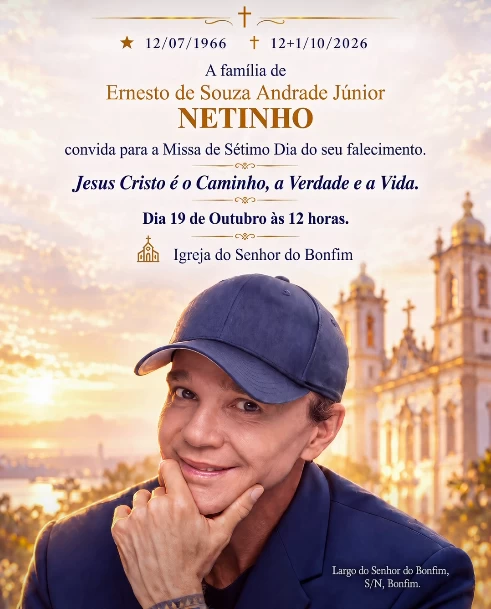 Missa de sétimo dia do cantor Netinho será realizada na Igreja do Bonfim